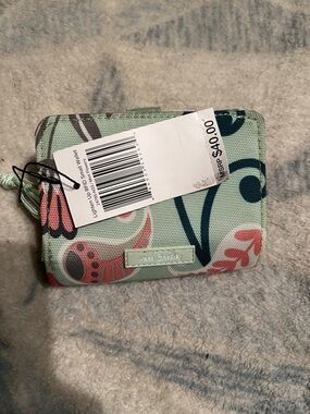 Vera Bradley Lighten Up RFID Small  Wallet Mint Flowers